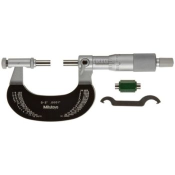 Picture of Mitutoyo 104-165 0-2 In, .0001 In Interchangeable Anvil Mechanical Outside Micrometer, Ratchet Stop, 6 Anvils, With 5 Standards