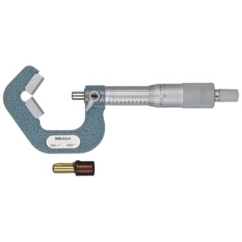 Picture of Mitutoyo 114-135 Micrometer Anvil .09-1 In, .0001 In, Mechanical V-Anvil Micrometer For 5 Flutes Cutting Head, Ratchet Stop