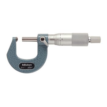 Picture of Mitutoyo 115-153 Micrometer Anvil 0-1 In, .0001 In Mechanical Spherical Anvil Micrometer, Flat Spindle, Ratchet Stop
