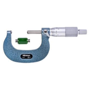 Picture of Mitutoyo 115-242 Micrometer Anvil 1-2 In, .001 In Mechanical Spherical Anvil Micrometer, Spherical Spindle, Ratchet Stop
