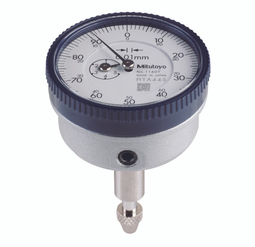 Picture of Mitutoyo 1162T 0.01mm, 5mm/(1mm Per Rev) Back Plunger Dial Indicator, 100-0, 8mm Stem, Series 1