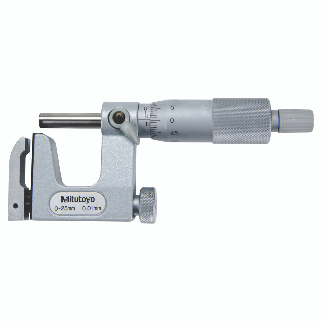 Picture of Mitutoyo 117-101 0-25mm, .01mm Uni-Mike, Mechanical Interchangeable Anvil Micrometer, Ratchet Stop, Flat And Rod Anvils Included