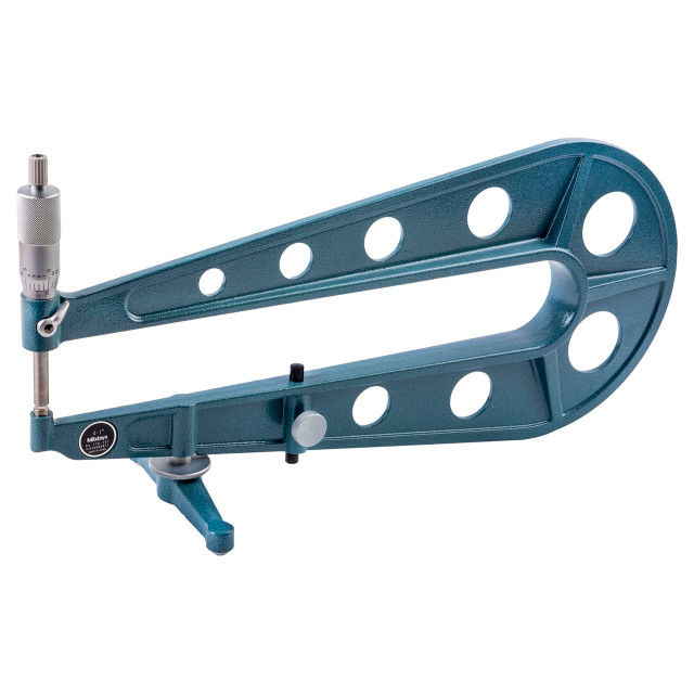 Picture of Mitutoyo 118-107 Sheet Metal Micrometer, 0-1" Range, .001" Graduation, +/-.00025" Accuracy, 13"/1.38" A/B