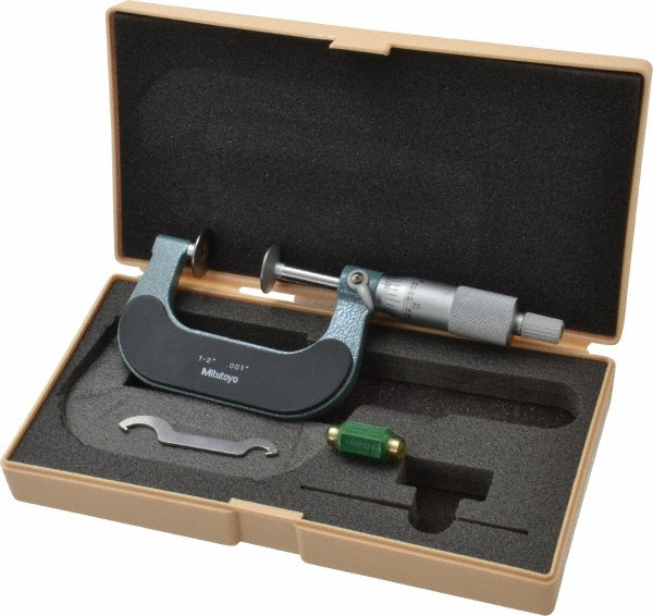 Picture of Mitutoyo 123-126 1-2 In, .001 In Mechanical Disk Micrometer, .787 In/20mm Diameter .028 In/0.7mm Edge Thickness Disk, Ratchet Stop