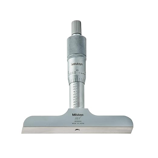Picture of Mitutoyo 129-128 0-6 In, .001 In Mechanical Depth Micrometer, 6 Interchangeable Rods (1 In/25.4mm Increments), Rod Clamp, 2.5 In Base, Ratchet Stop 603908031888