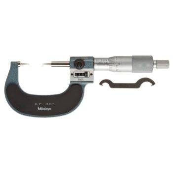 Picture of Mitutoyo 142-225 Mechanical Counter Point Micrometer, Ratchet Stop, 30 Degree 0-1 In, .001 Inch. No Carbide Tips