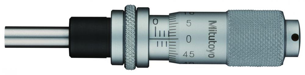 Picture of Mitutoyo 148-121 Micrometer Head, Common Type, Small Size. 0-13mm Range, 2Um Accuracy, 9.5mm Stem Diameter,. Plain With Spindle Lock Stem Flat