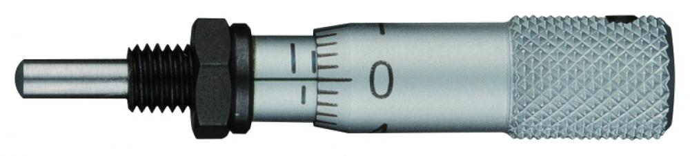 Picture of Mitutoyo 148-216 Mechanical Micrometer Head, Ultra-Small, 3.5mm Diameter Stem With Clamp Nut, Spherical (Sr1.5) Spindle Face 0-5mm, 0.01mm,
