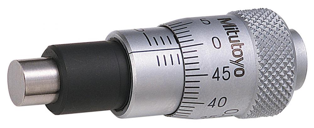 Picture of Mitutoyo 148-301 Micrometer Head, Large Thimble Diameter For Easy Reading, 0-6.5mm Range, 2Um Accuracy, 9.5mm Stem Diameter, Plain, Flat Spindle Face, 20mm Thimble Diameter