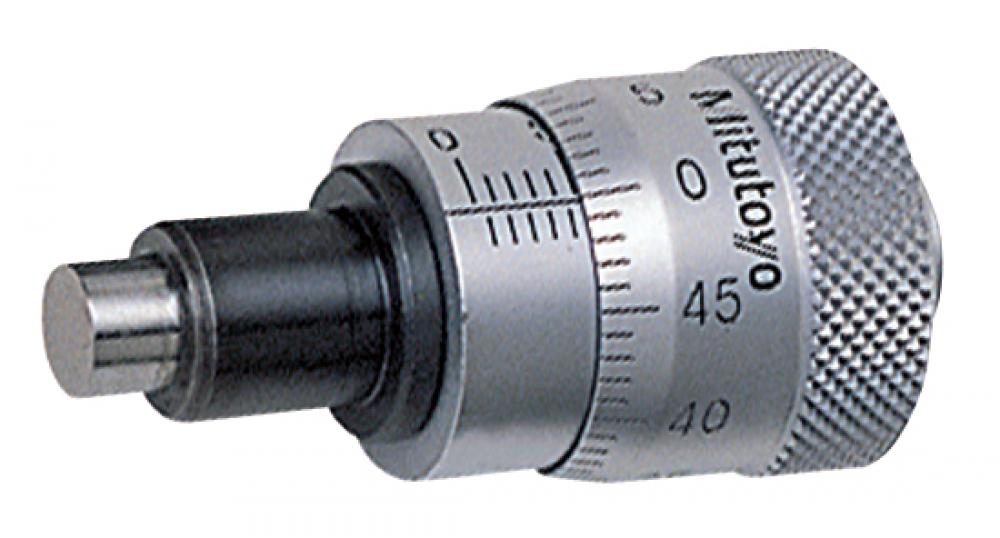 Picture of Mitutoyo 148-303 Micrometer Head, Large Thimble Diameter For Easy Reading, 0-6.5mm Range, 2Um Accuracy, 9.5mm Stem Diameter, Clamp Nut Stem, Flat Spindle Face, 15mm Thimble Diameter