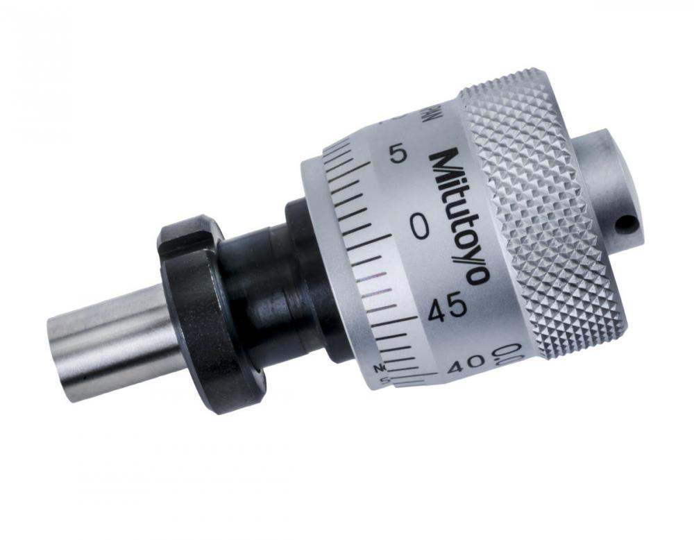 Picture of Mitutoyo 148-304 Micrometer Head, Large Thimble Diameter For Easy Reading, 0-6.5mm Range, 2Um Accuracy, 9.5mm Stem Diameter, Plain, Flat Spindle Face, 15mm Thimble Diameter