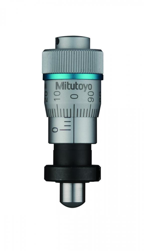 Picture of Mitutoyo 148-343 Micrometer Head, Fine Spindle Feeding Of 0.1mm/Rev, 0-6.5mm Range, 2Um Accuracy, 9.5mm Stem Diameter, Clamp Nut Stem, Spherical (Sr4), Thick And Shorter Thimble