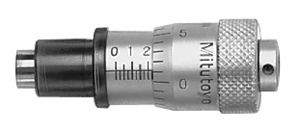 Picture of Mitutoyo 148-351 Micrometer Head, Large Thimble Diameter For Easy Reading, 0-.25 Inch Range, .0001 Inch Accuracy, .375 Inch Stem Diameter, Clamp Nut Stem, Flat Spindle Face, .59 Inch Thimble Diameter