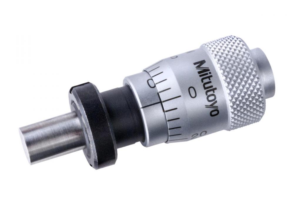 Picture of Mitutoyo 148-352 Micrometer Head, Large Thimble Diameter For Easy Reading, 0-.25 Inch Range, .0001 Inch Accuracy, .375 Inch Stem Diameter, Clamp Nut Stem, Flat Spindle Face, .59 Inch Thimble Diameter