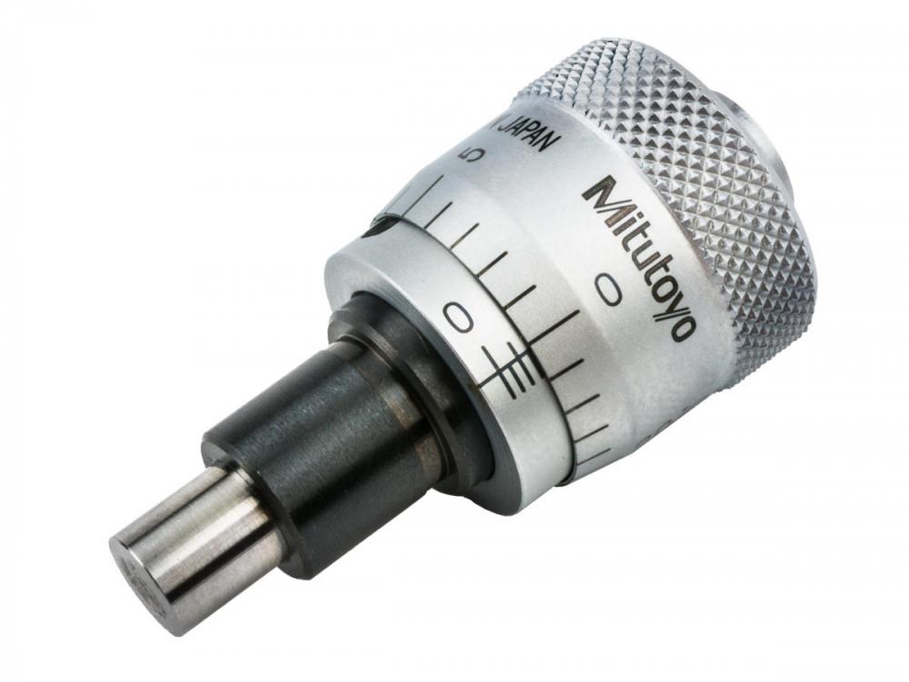Picture of Mitutoyo 148-353 Micrometer Head, Large Thimble Diameter For Easy Reading, 0-.25 Inch Range, .0001 Inch Accuracy, .375 Inch Stem Diameter, Plain Stem, Flat Spindle Face, .79 Inch Thimble Diameter