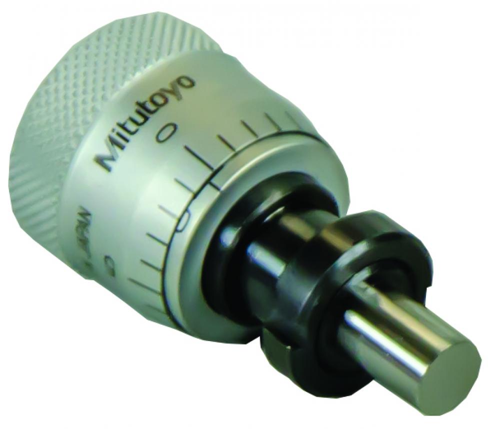 Picture of Mitutoyo 148-354 Mechanical Micrometer Head, .375 Inch Diameter Stem With Clamp Nut, Flat Spindle Face, Large (.79 In) Thimble Diameter 0-.25 In, .001 Inch
