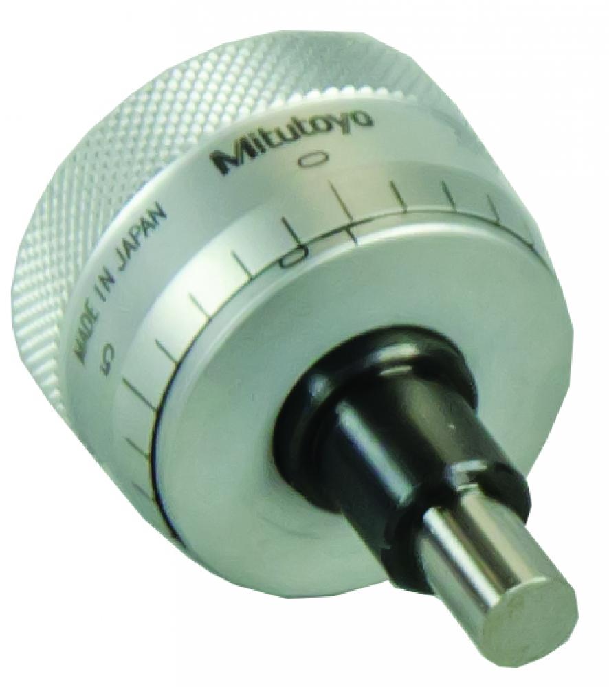 Picture of Mitutoyo 148-355 0-.25 In, .001 In, Mechanical Micrometer Head, .375 In Diameter Plain Stem, Flat Spindle Face, Large (1.14 In) Thimble Diameter