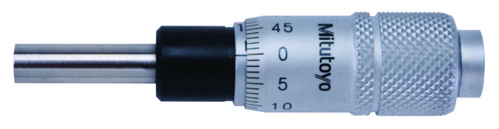 Picture of Mitutoyo 148-821 Micrometer Head, Common Type In Small Size. 13mm Range, 2Um Accuracy, 9.5mm Stem Diameter, Plain Stem, Flat Spindle Face, Reverse Reading