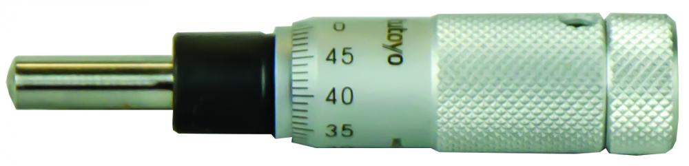 Picture of Mitutoyo 148-853 0-13mm, 0.01mm, Mechanical Micrometer Head, 9.5mm Diameter Plain Stem, Spherical (Sr4) Spindle Face, Spindle Lock, Zero-Adjust Thimble