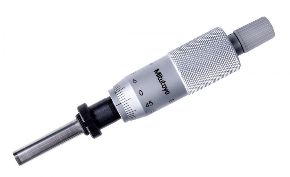Picture of Mitutoyo 150-191 0-25mm, 0.01mm, Mechanical Micrometer Head, 10mm Diameter Stem With Clamp Nut, Flat Carbide Tipped Spindle Face