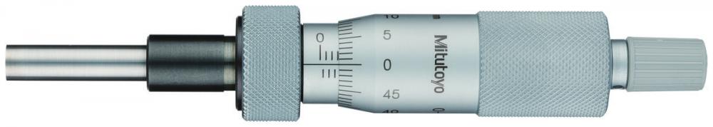 Picture of Mitutoyo 150-209 0-25mm, .01mm Mechanical Micrometer Head, 10mm Plain Stem, Flat Carbide Tipped Spindle Faced