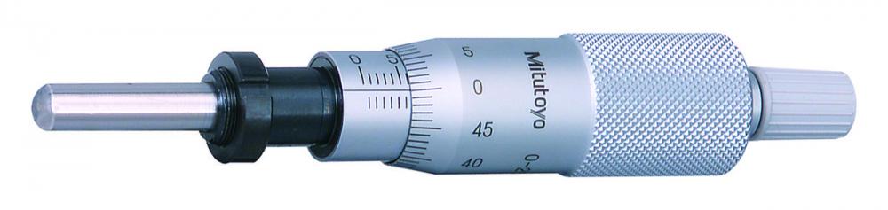 Picture of Mitutoyo 150-802 0-25mm, 0.01mm, Mechanical Micrometer Head, 10mm Diameter Stem With Clamp Nut, Spherical (Sr4) Spindle Face