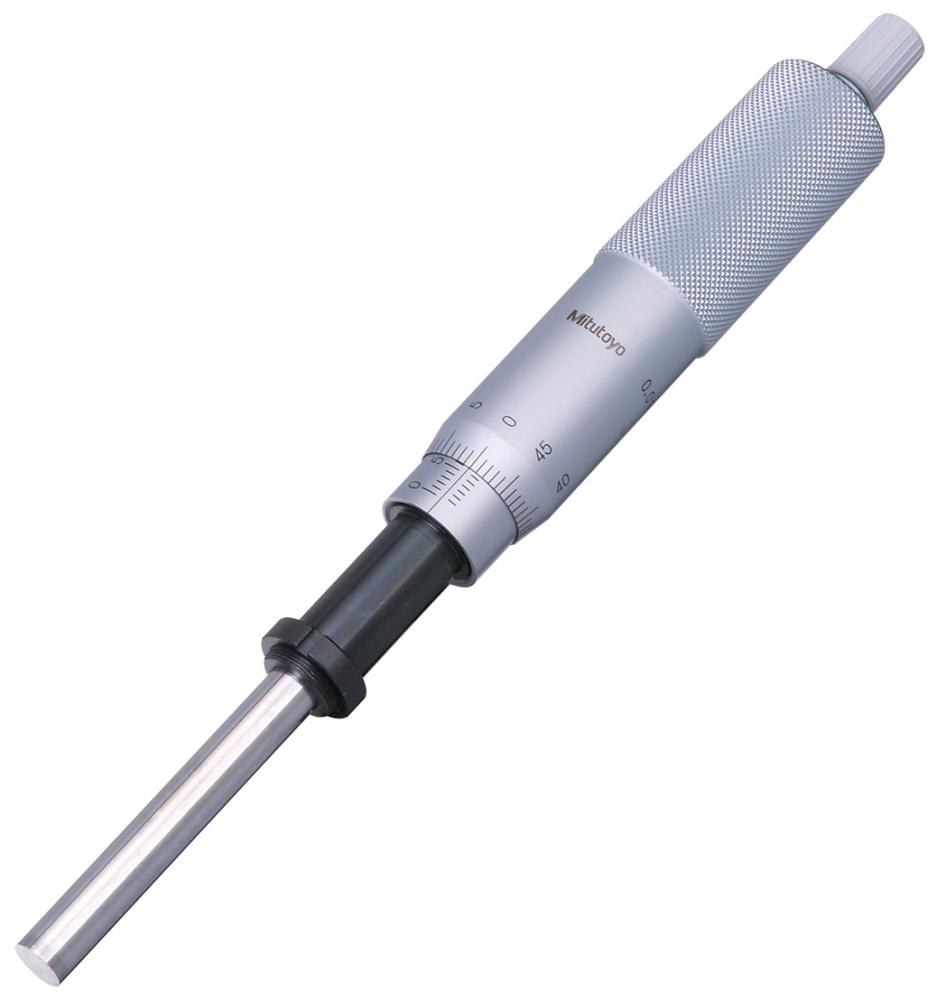 Picture of Mitutoyo 151-255 0-55M, .01mm, Mechanical Micrometer Head, 12mm Diameter Stem, W/Clamp Nut, Flat Carbide Tipped Spindle Face