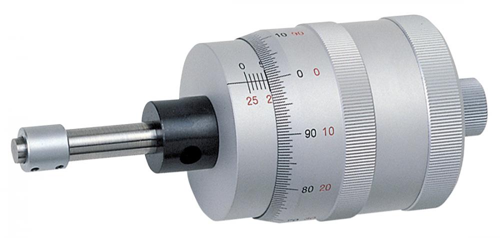 Picture of Mitutoyo 152-390 Micrometer Head 0-25mm Range, 2Um Accuracy, 18mm Stem Diameter, Plain Stem Flat (Hardened) With Non-Rotating Device, For X-Axis, Bidirectional Grad