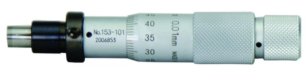 Picture of Mitutoyo 153-101 0-15mm, 0.01mm (0.001mm With Vernier), Mechanical Micrometer Head, 9.5mm Diameter Plain Stem, Flat Carbide Tipped Spindle Face, Non-Rotating Spindle