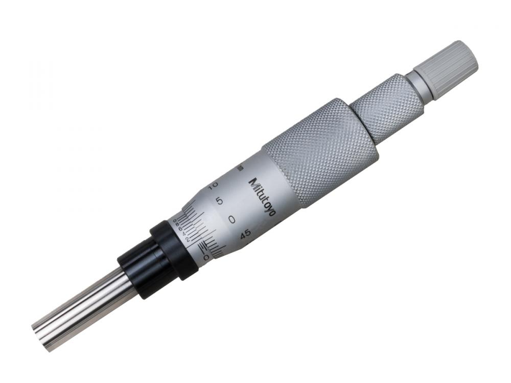 Picture of Mitutoyo 153-202 0-25mm, 0.01mm (0.001mm With Vernier), Mechanical Micrometer Head, 12mm Diameter Plain Stem, Flat Carbide Tipped Spindle Face, Non-Rotating Spindle, Ratchet Stop