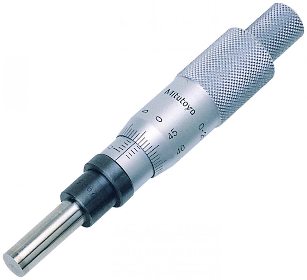 Picture of Mitutoyo 153-203 0-25mm, 0.01mm, Mechanical Micrometer Head, 12mm Diameter Plain Stem, Flat Carbide Tipped Spindle Face, Non-Rotating Spindle