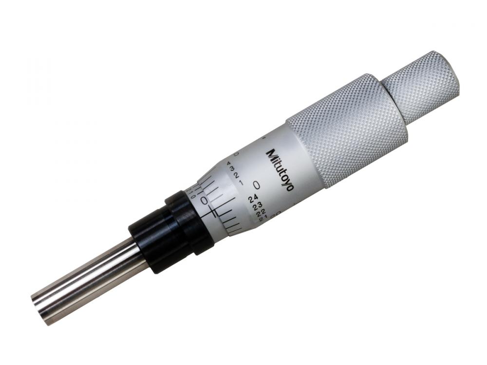 Picture of Mitutoyo 153-208 0-1 In, .001 In (.0001 In With Vernier), Mechanical Micrometer Head, .5 In Diameter Plain Stem, Flat Carbide Tipped Spindle Face, Non-Rotating Spindle