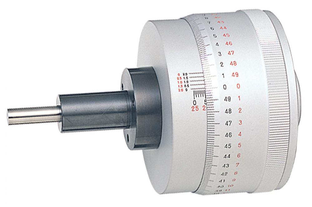 Picture of Mitutoyo 153-301 0-25mm, 0.0005mm, Mechanical Micrometer Head, 18mm Diameter Plain Stem, Flat Carbide Tipped Spindle Face, Bidirectional Graduation