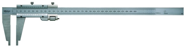 Picture of Mitutoyo 160-111 Vernier Caliper, with Nib style jaws and fine Adjustment, 1-60 inches, +/-.004 accuracy, .001 inch lower scale and upper scale Graduations, 4,850 grams mass