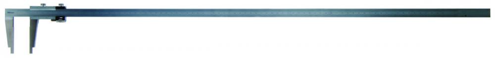 Picture of Mitutoyo 160-114 Vernier Caliper, with Nib style jaws and fine Adjustment, 1-80 inches, +/-.005 accuracy, .001 inch lower scale and upper scale Graduations, 10,200 grams mass