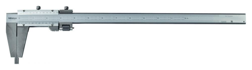 Picture of Mitutoyo 160-124 Vernier Caliper, with Nib style jaws and fine Adjustment, .3-12 inches, +/-.0015 accuracy, .001 inch lower scale and upper scale Graduations, 450 grams mass