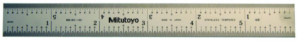 Picture of Mitutoyo 182-102 6 In, 16R Steel Rule, 3/4 In Wide, Rigid, Satin Chrome Finish Tempered Stainless Steel, (1/32, 1/60, 1/50, 1/100)