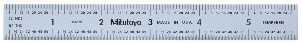 Picture of Mitutoyo 182-103 6 In, 5R Steel Rule, 3/4 In Wide, Rigid, Satin Chrome Finish Tempered Stainless Steel, (1/32, 1/60, 1/10, 1/100)