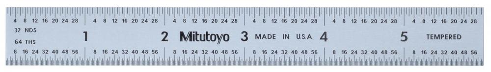 Picture of Mitutoyo 182-104 6 In, 3R Steel Rule, 3/4 In Wide, Rigid, Satin Chrome Finish Tempered Stainless Steel, (1/32, 1/60, 1/10, 1/50)