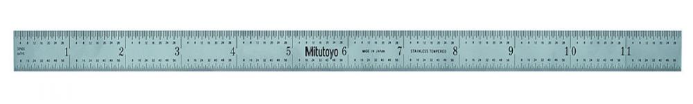 Picture of Mitutoyo 182-125 12 In, 300mm Steel Rule, 1 In Wide, Rigid, Satin Chrome Finish Tempered Stainless Steel, (1/32, 1/60, 1mm, 0.5mm)