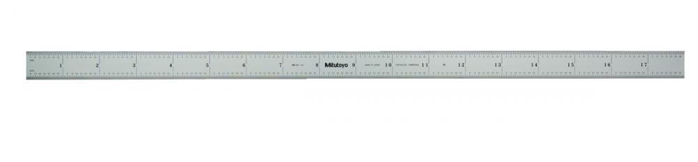 Picture of Mitutoyo 182-141 18 In, 4R Steel Rule, 13/16 In Wide, Rigid, Satin Chrome Finish Tempered Stainless Steel, (1/8, 1/16, 1/32, 1/64)