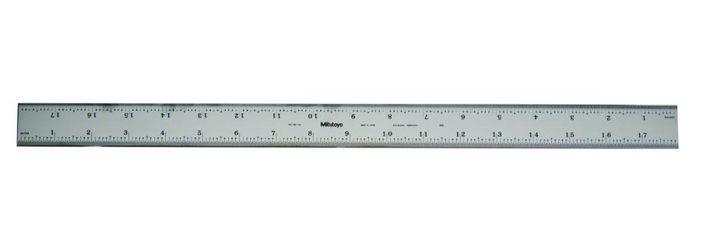 Picture of Mitutoyo 182-142 18 In, 16R Steel Rule, 13/16 In Wide, Rigid, Satin Chrome Finish Tempered Stainless Steel, (1/32, 1/60, 1/50, 1/100)