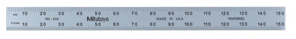 Picture of Mitutoyo 182-206 6 In, 150mm Steel Rule, 1/2 In Wide, Flexible, Satin Chrome Finish Tempered Stainless Steel, (1/50, 1/100, 1mm, 0.5mm)