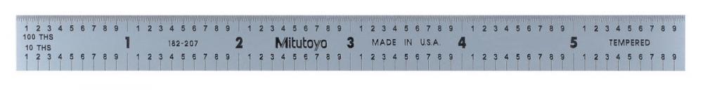 Picture of Mitutoyo 182-207 6 In, 150mm Steel Rule, 1/2 In Wide, Flexible, Satin Chrome Finish Tempered Stainless Steel, (1/10, 1/100, 1mm, 0.5mm)