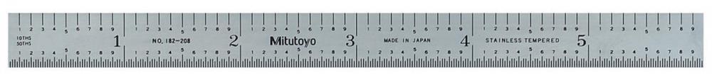 Picture of Mitutoyo 182-208 6 In, 150mm Steel Rule, 1/2 In Wide, Flexible, Satin Chrome Finish Tempered Stainless Steel, (1/10, 1/50, 1mm, 0.5mm)