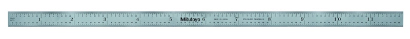Picture of Mitutoyo 182-224 12 In, 3R Steel Rule, 1/2 In Wide, Flexible, Satin Chrome Finish Tempered Stainless Steel, (1/32, 1/60, 1/10, 1/50)