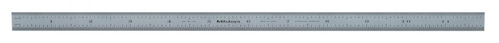 Picture of Mitutoyo 182-226 12 In, 300mm Steel Rule, 1/2 In Wide, Flexible, Satin Chrome Finish Tempered Stainless Steel, (1/50, 1/100, 1mm, 0.5mm)