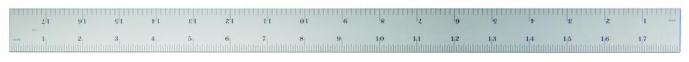 Picture of Mitutoyo 182-241 18 In, 16R Steel Rule, 3/4 In Wide, Flexible, Satin Chrome Finish Tempered Stainless Steel, (1/32, 1/60, 1/50, 1/100)
