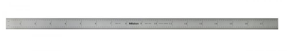 Picture of Mitutoyo 182-245 18 In, 450mm Steel Rule, 3/4 In Wide, Flexible, Satin Chrome Finish Tempered Stainless Steel, (1/32, 1/60, 1mm, 0.5mm)