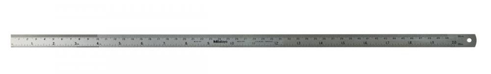 Picture of Mitutoyo 182-307 20 In, 500mm Steel Rule, 5/8 In Wide, One-Side, Semi-Flexible, Satin Chrome Finish Tempered Stainless Steel, (1/16, 1/32, 1/64, 1mm, 0.5mm)